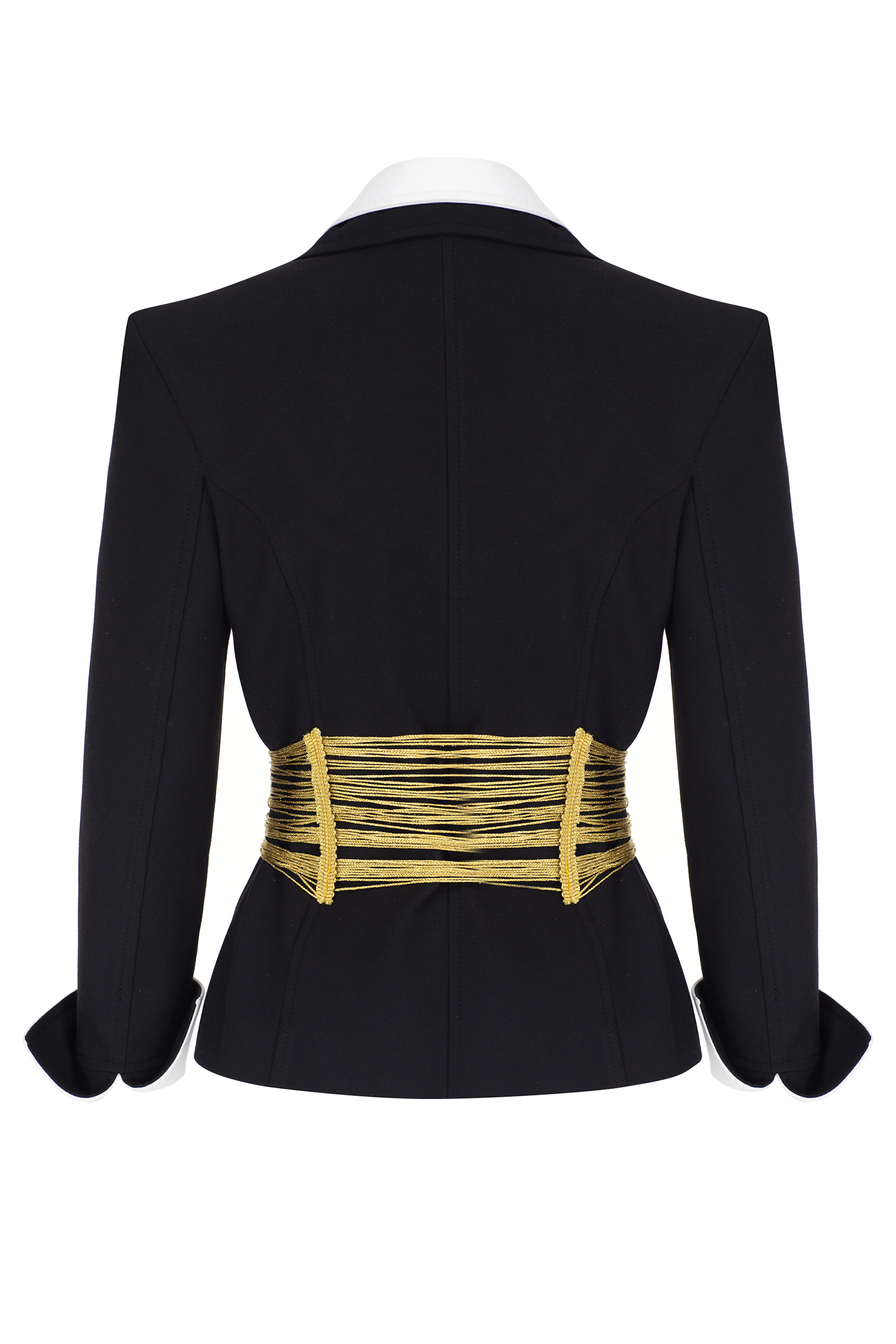 DOUBLE LAYER COLLAR BUSINESS JACKET WITH GOLD BELT AND SKIRT