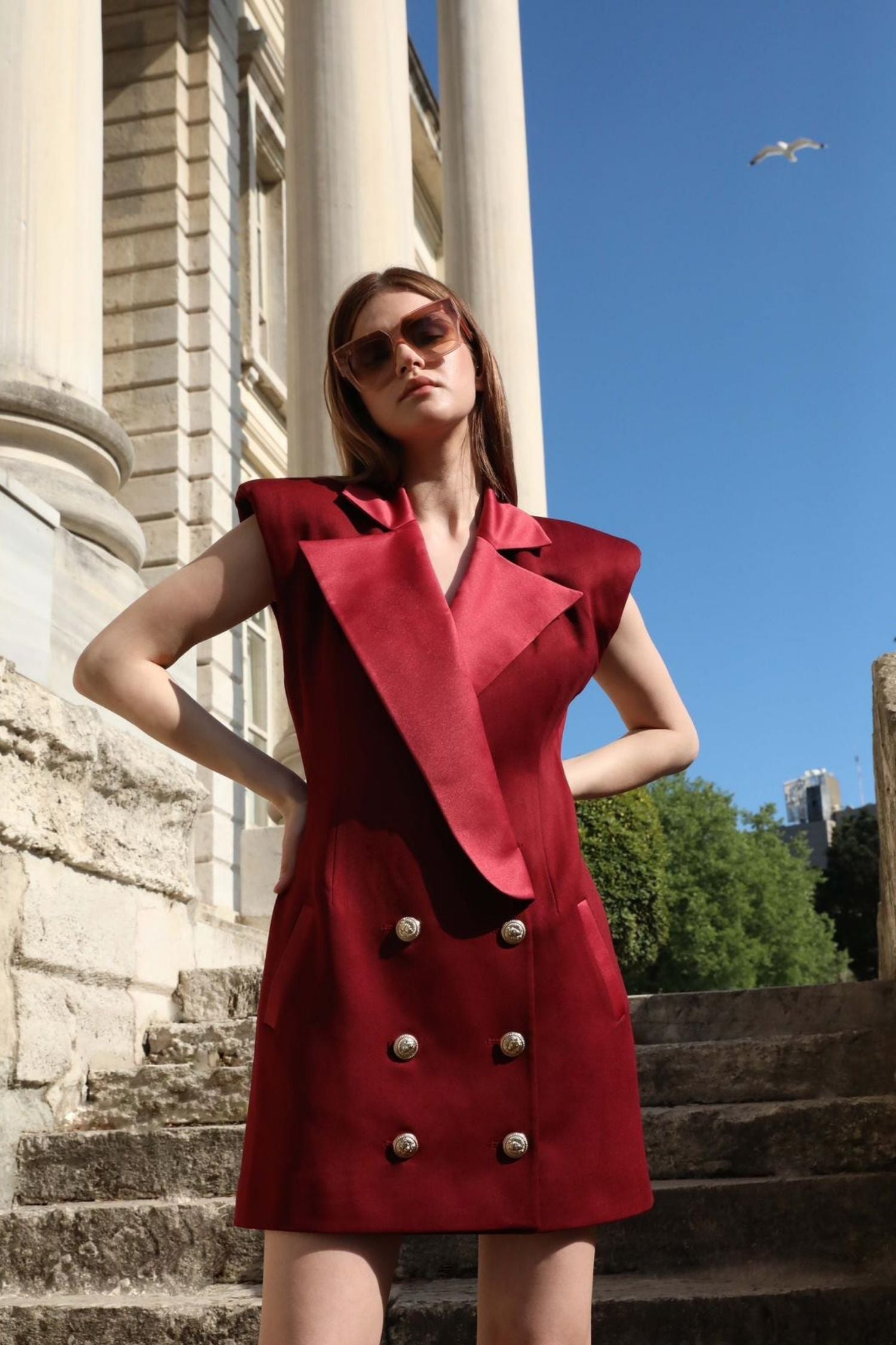 MONICA BURGUNDY COLOR JACKET DRESS
