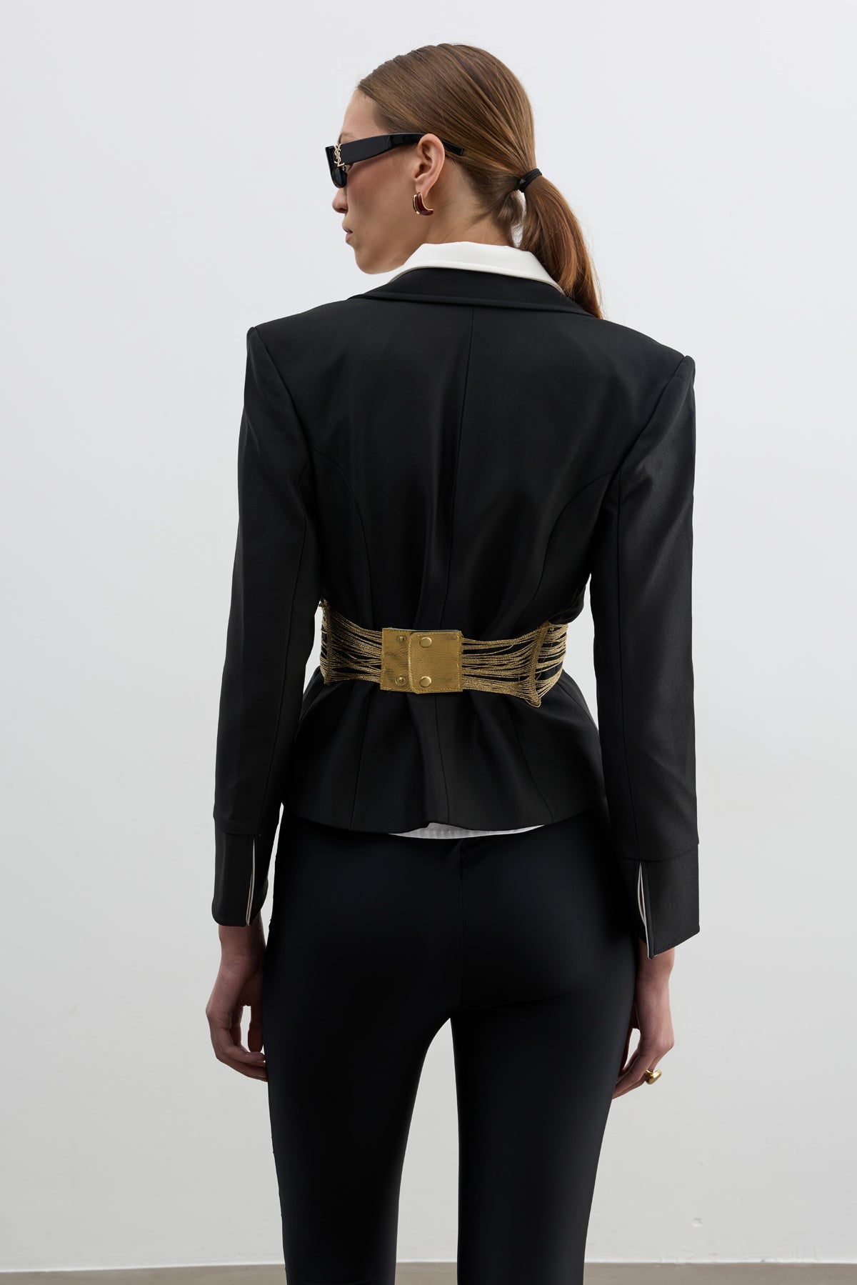 DOUBLE LAYER COLLAR BLACK BUSINESS JACKET