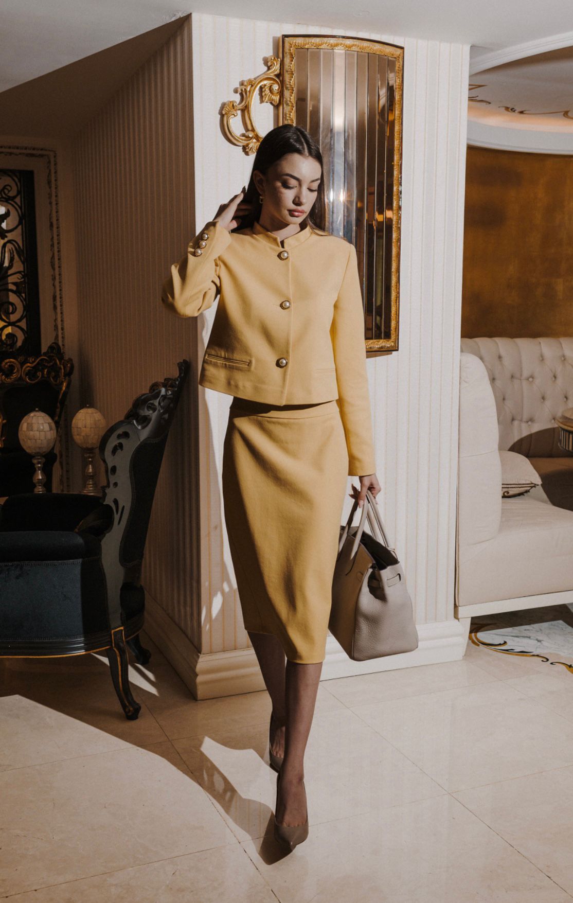 Jacket Skirt Mustard Suit